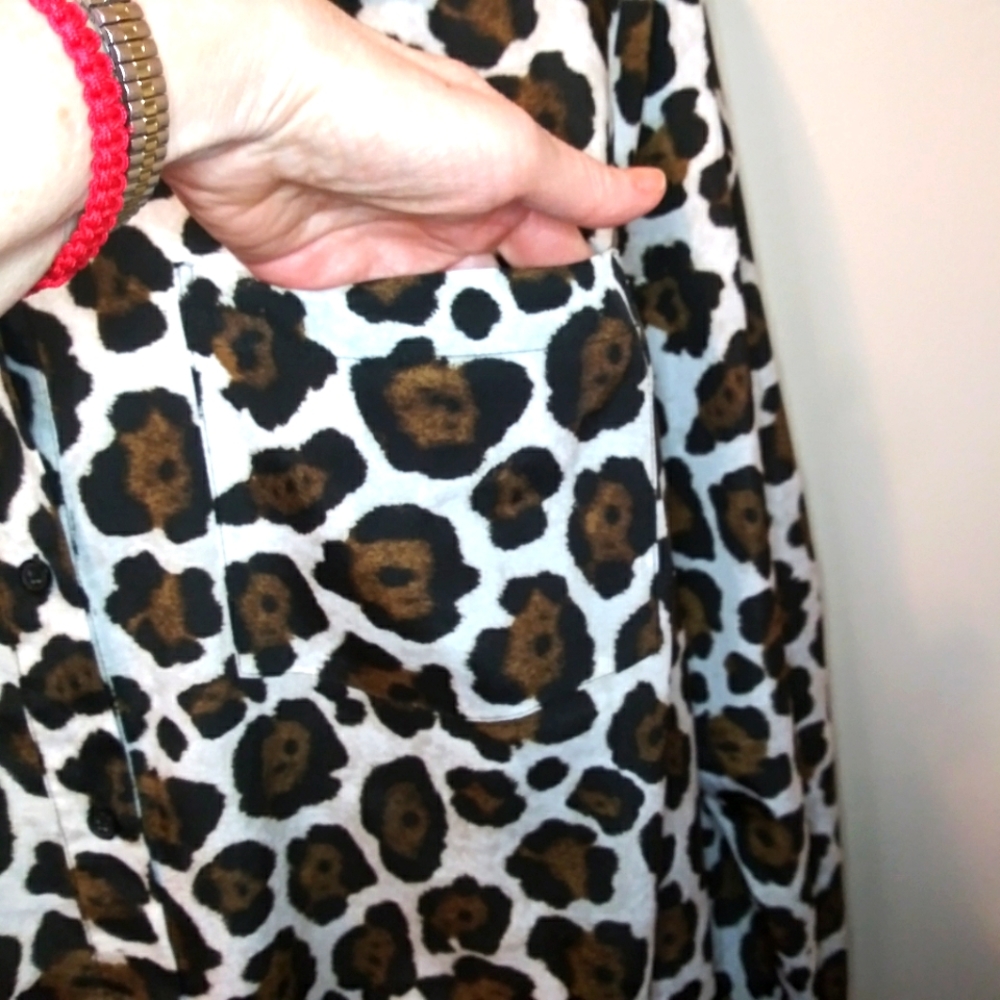 Michael Kors 3X Leopard Print Convertible Tab Sleeve Button Front Tunic Blouse - Picture 3 of 12